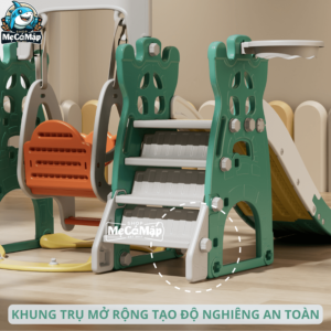 Thiết kế cải tiến của bộ cầu trượt xích đu Pakey hoạ tiết lâu đài tạo nên điểm nhấn độc đáo và thu hút trẻ nhỏ
