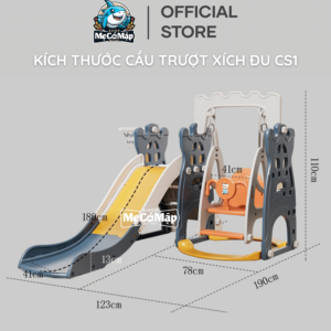Set cầu trượt hoàn gồm: Cầu trượt, xích đu, bóng rổ.
