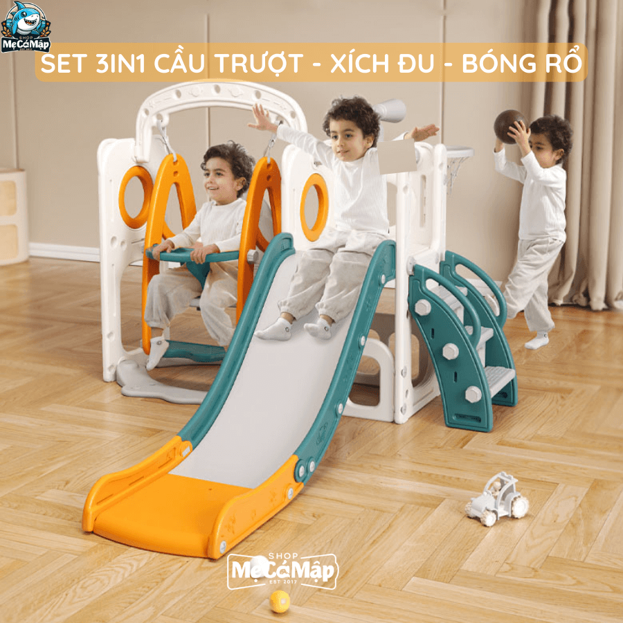 Set cầu trượt xích đu lâu đài CS2 với nhiều cải tiến như tính năng gấp gọn tiết kiệm không gian diện tích