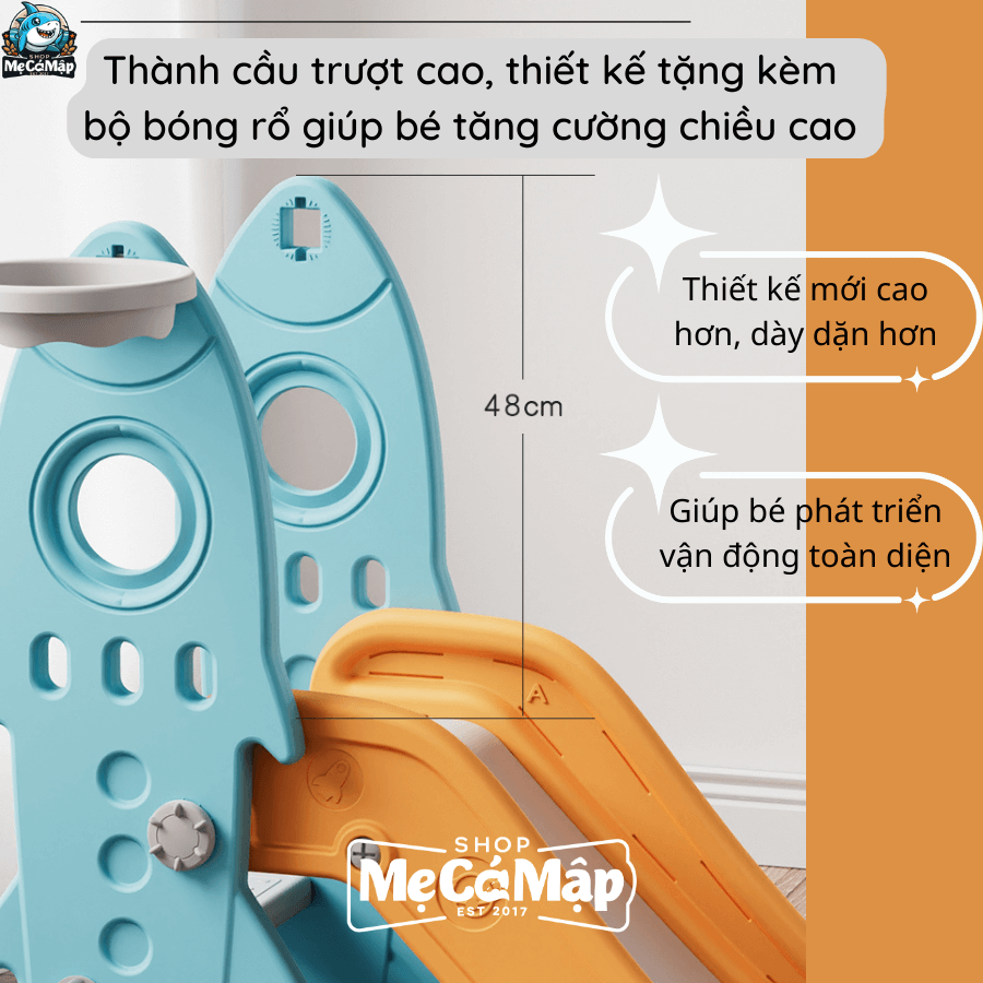 Thành cầu trượt có độ cao tới 48cm, kèm vòng bóng rổ bên hông