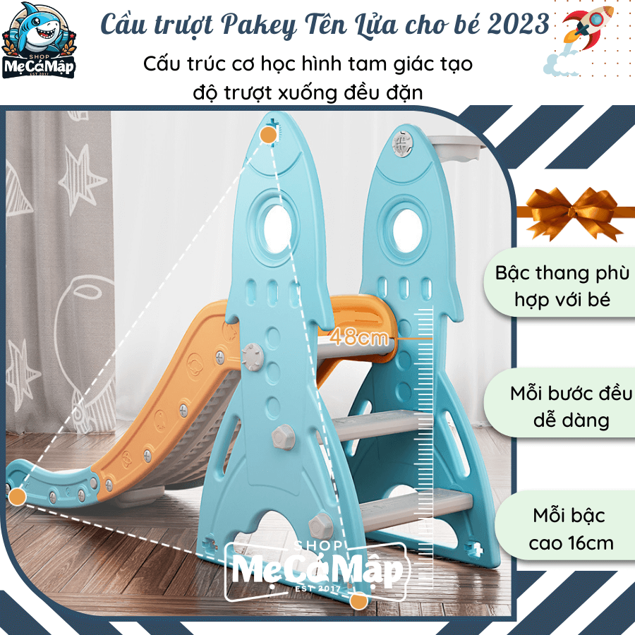 Set cầu trượt xích đu tên lửa Pakey có bộ màu nổi bật thu hút trẻ nhỏ