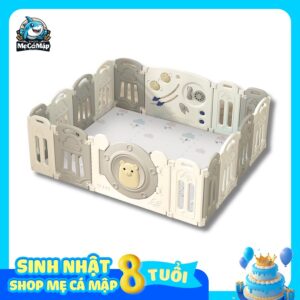 Quây cũi nhựa gấp gọn Pakey gấu xám