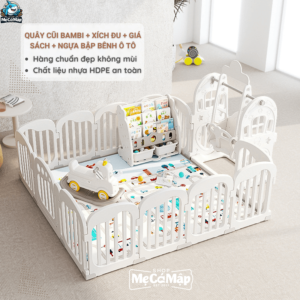 Thiết kế đế cao su chống trượt đảm bảo quây không xê dịch, ổn định và chắc chắn khi bé tựa hay vịn tay vào.