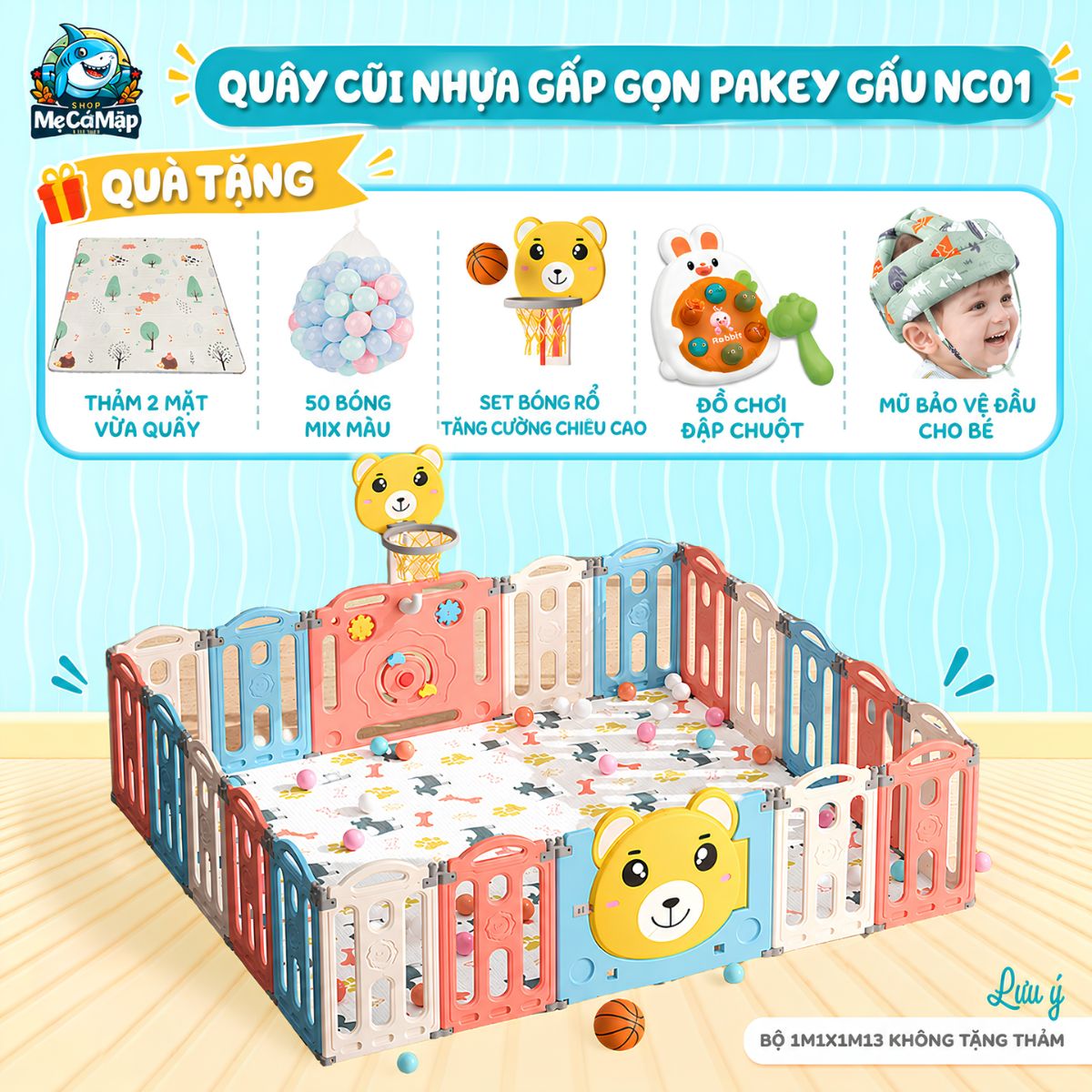 Quây cũi nhựa gấp gọn Pakey gấu NC01