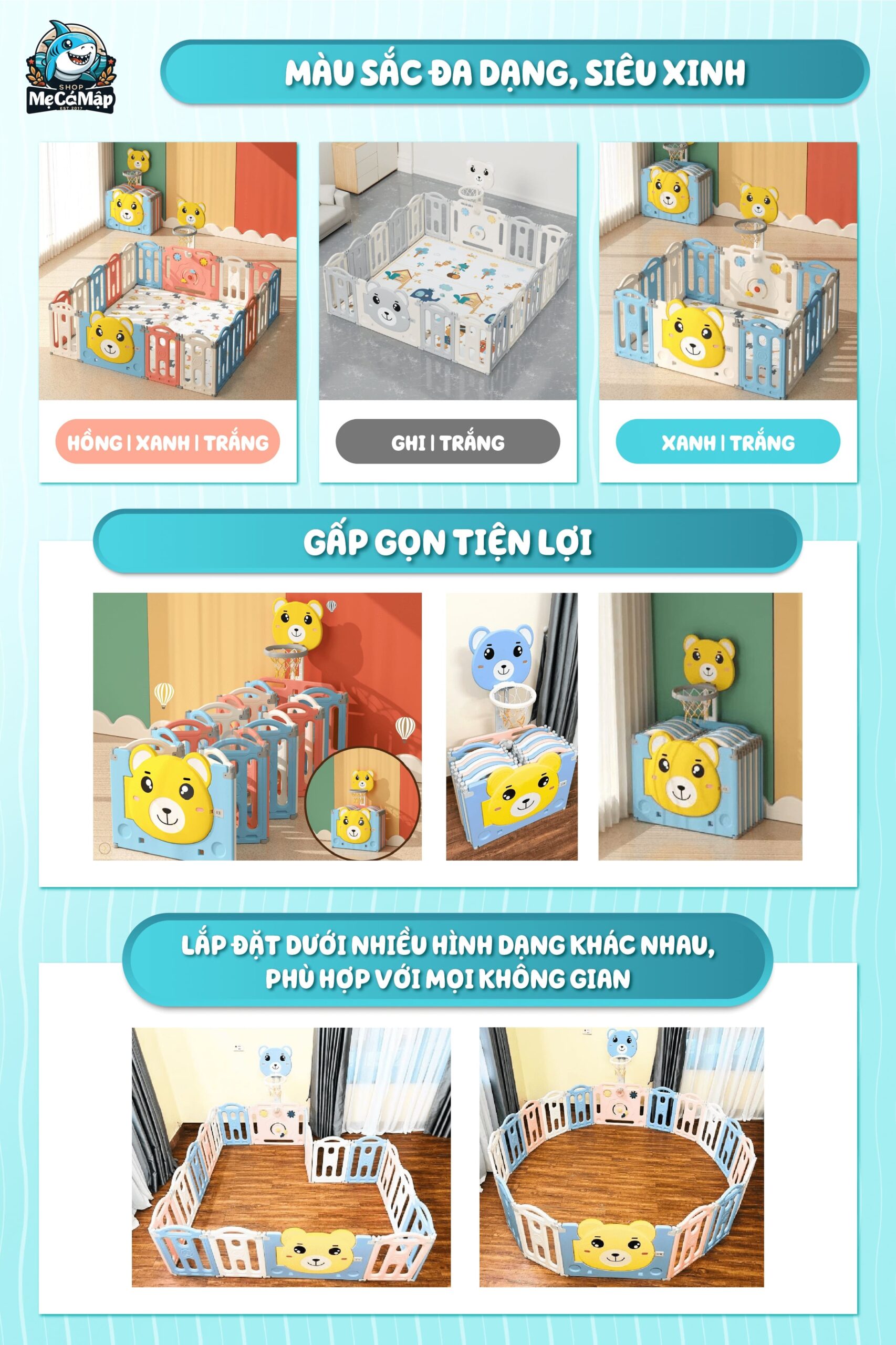 Quây cũi nhựa gấp gọn gấu NC01