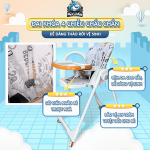 Ghế ăn dặm có thể điều chỉnh được kích thước và độ ngả của ghế, điều chỉnh được giá để chân