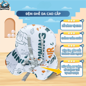 Chân ghế có các chốt lắp đặt dễ dàng, ghế có đệm lót êm ái, đệm không thấm nước và dễ dàng vệ sinh