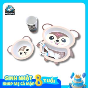 Set ăn dặm sợi tre 5 món hình sóc