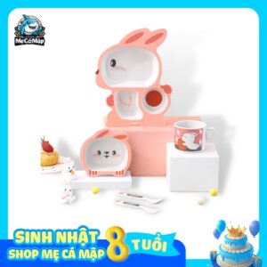 Set ăn dặm sợi tre 5 món hình thỏ