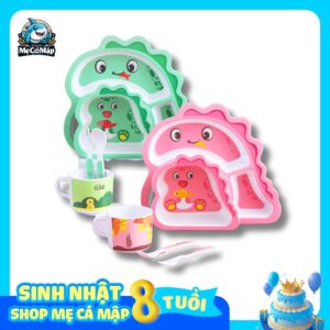 Set ăn dặm sợi tre 5 món khủng long