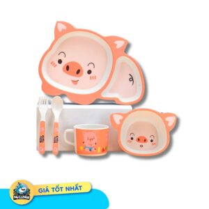 Set ăn dặm sợi tre 5 món hình heo hồng