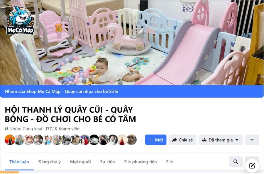 Fanpage hỗ trợ thanh lý quây cũi, đồ chơi cho bé của Shop Mẹ Cá Mập đã đạt hơn 177.000 thành viên