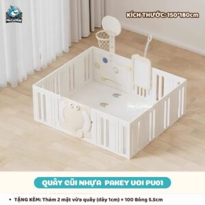 Quây cũi nhựa cho bé Pakey Voi PV01 bộ 1m5x1m8