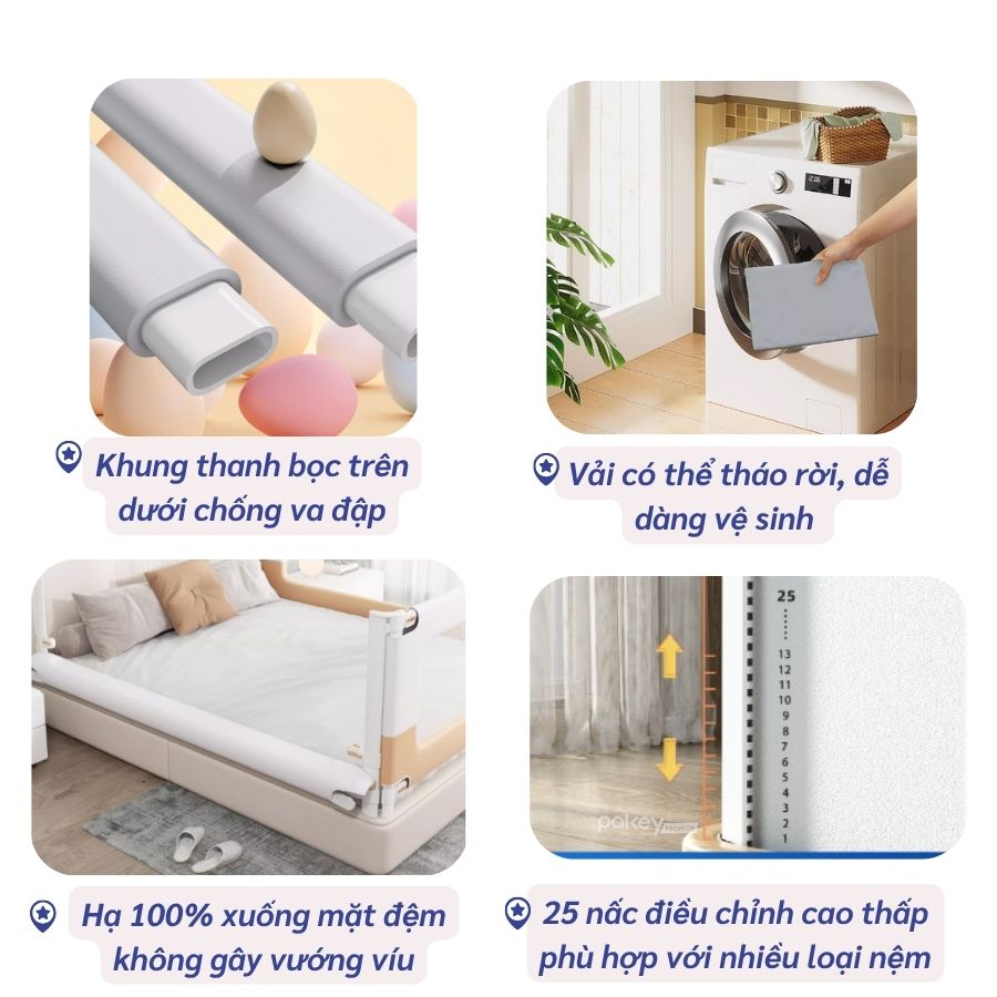 Thanh chắn giường cho bé Pakey SB2 Premium màu hồng