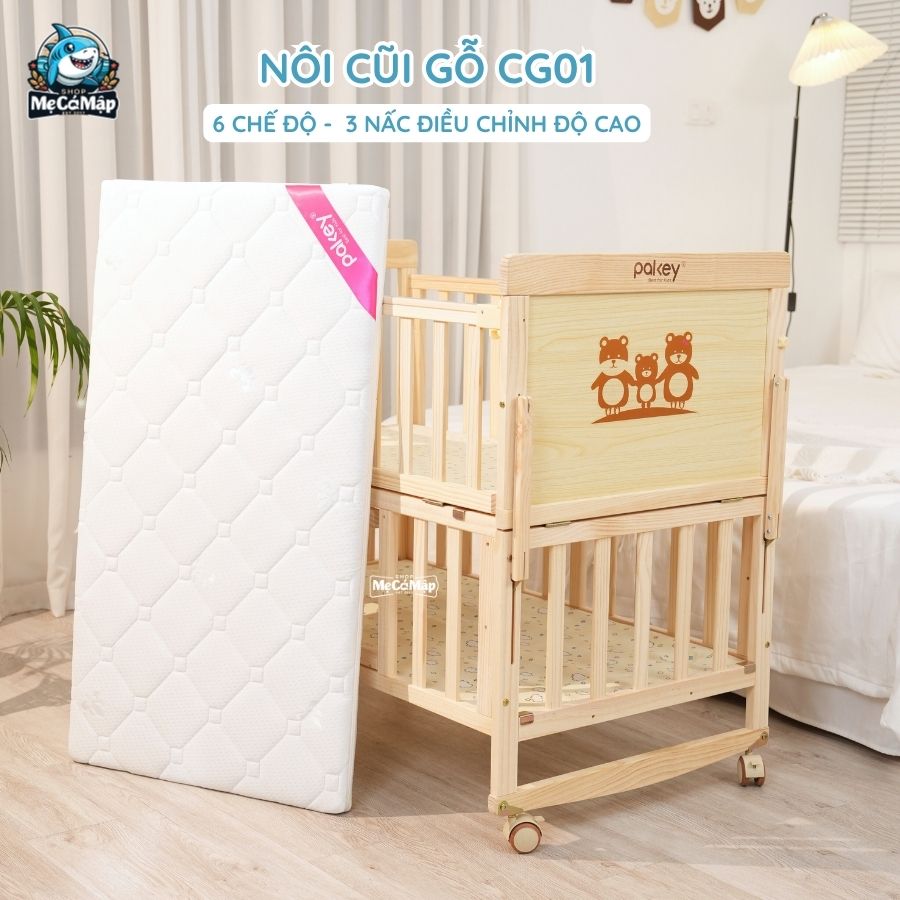 Nôi cũi gỗ Pakey CG01 kèm đệm