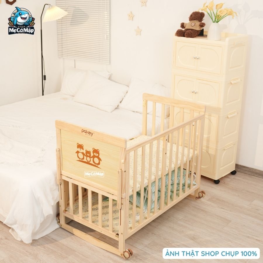 Nôi cũi gỗ tự nhiên 6 chế độ Pakey CG01