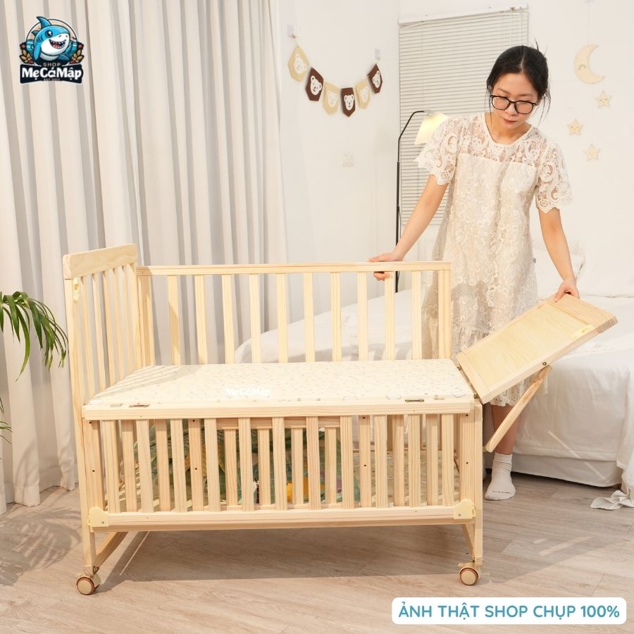 Nôi cũi gỗ tự nhiên 6 chế độ Pakey CG01