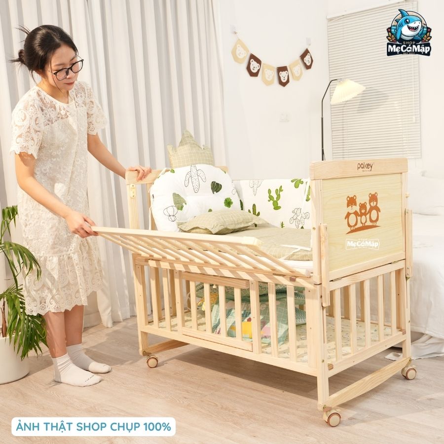 Nôi cũi gỗ tự nhiên 6 chế độ Pakey CG01