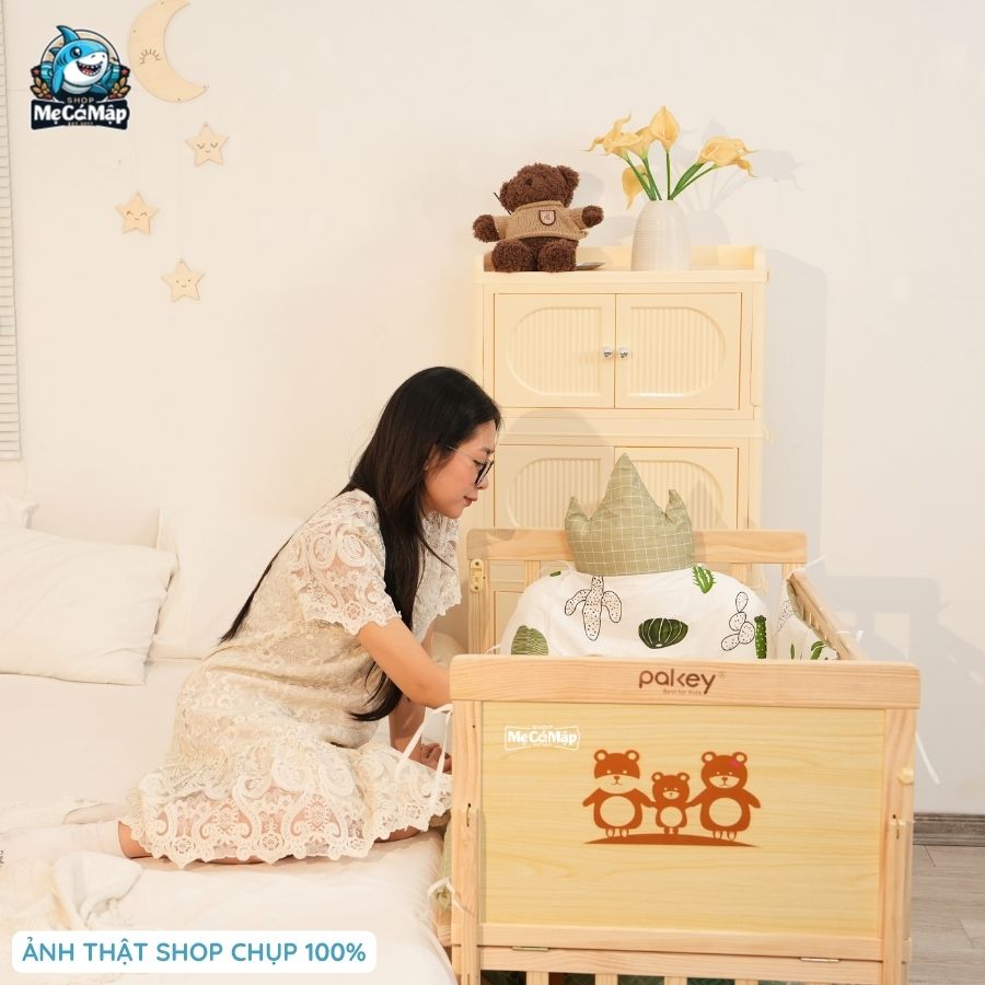 Nôi cũi gỗ tự nhiên 6 chế độ Pakey CG01