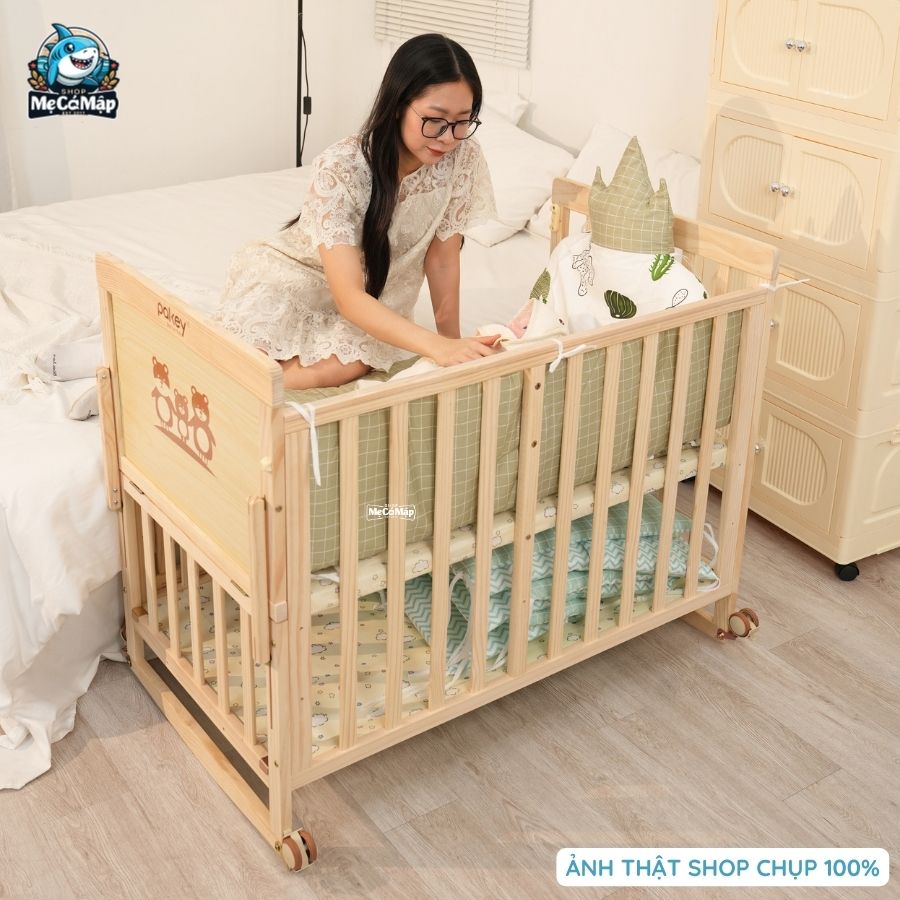Nôi cũi gỗ tự nhiên 6 chế độ Pakey CG01