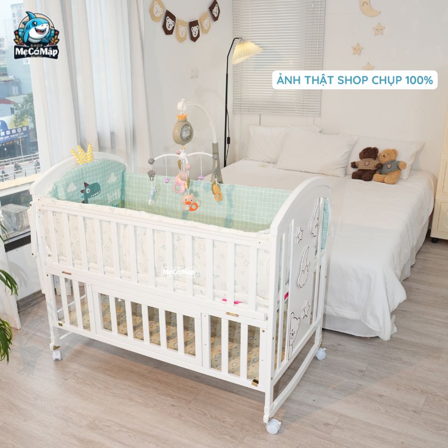 Giường cũi gỗ cho bé Pakey CG03 kèm nệm