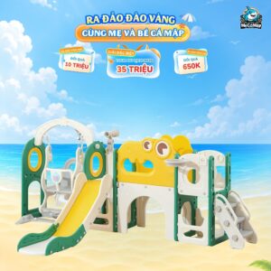 Cầu trượt xích đu liên hoàn Pakey Khủng long LH01