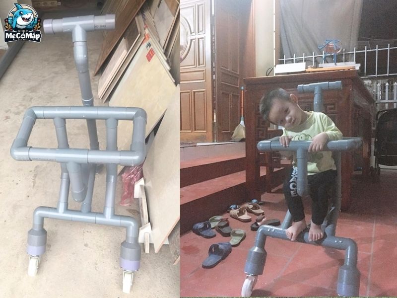 Tự làm xe đẩy cho bé tại nhà bằng ống nhựa và gỗ đơn giản
