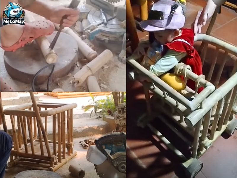 Tự làm xe đẩy cho bé tại nhà bằng ống nhựa và gỗ đơn giản