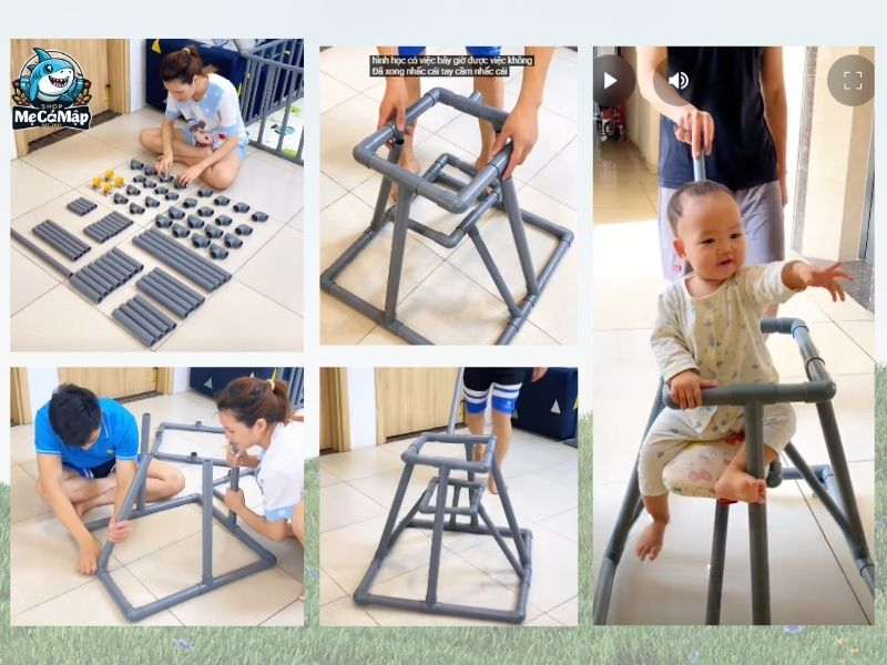 Tự làm xe đẩy cho bé tại nhà bằng ống nhựa và gỗ đơn giản