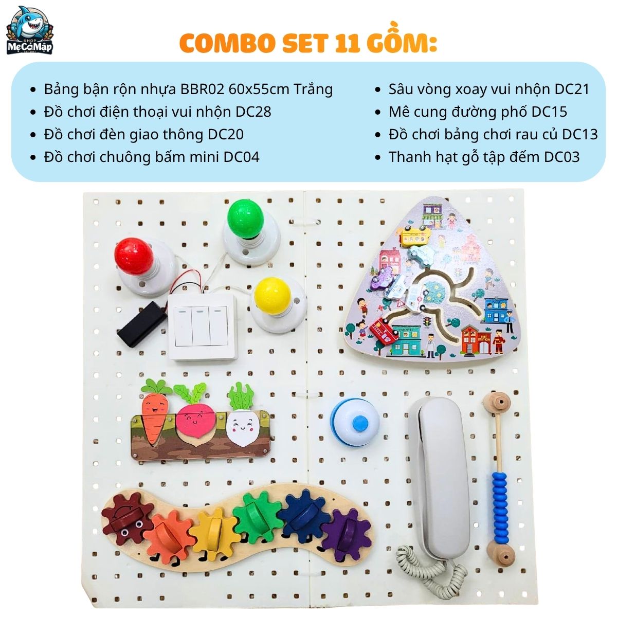 combo-bang-ban-ron-va-do-choi (11) Bảng bận rộn cho bé BBR02 kèm đồ chơi Montessori