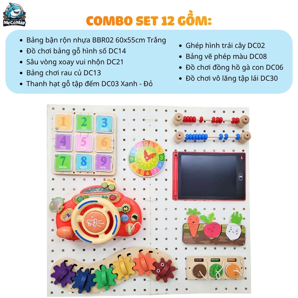 combo-bang-ban-ron-va-do-choi (12) Bảng bận rộn cho bé BBR02 kèm đồ chơi Montessori