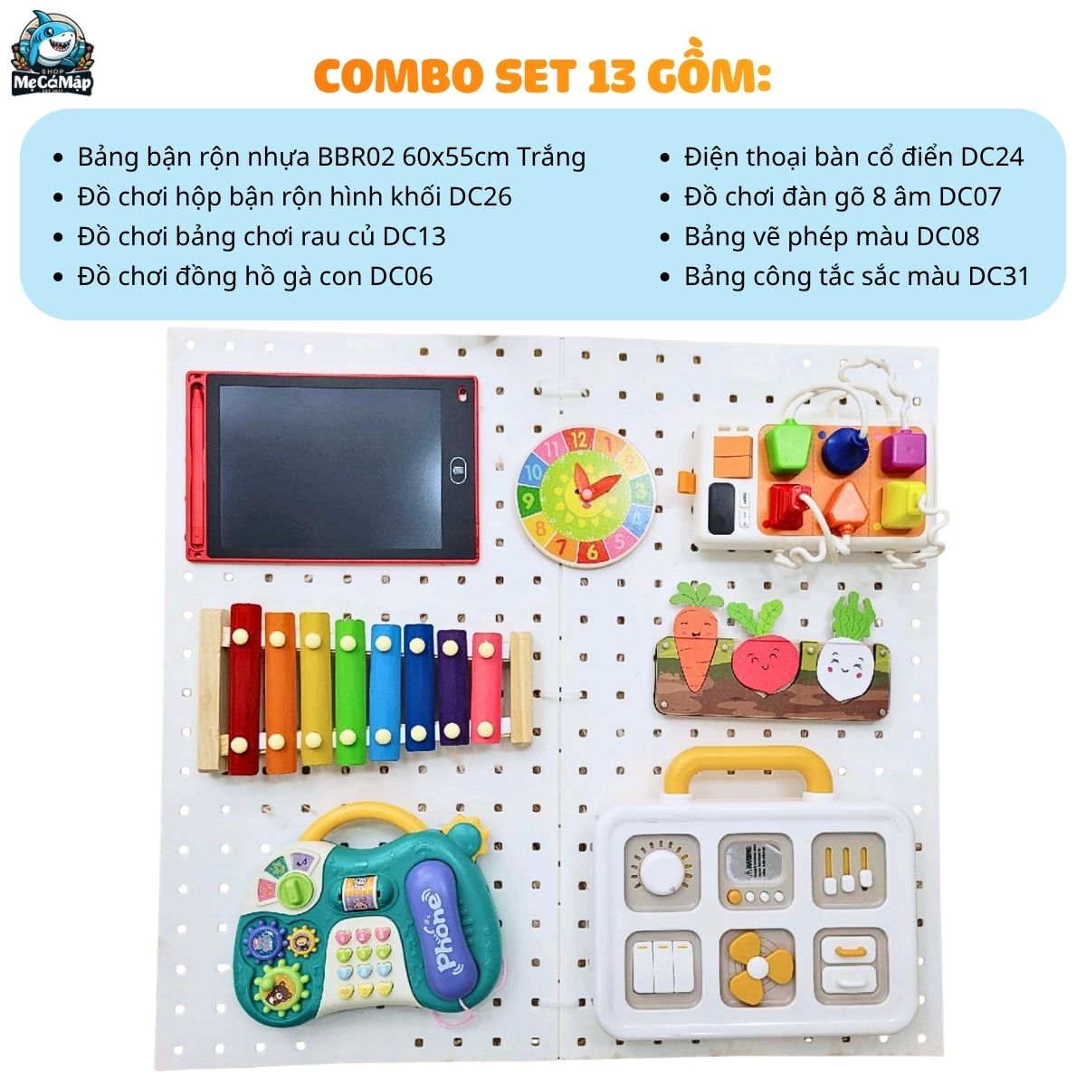 combo-bang-ban-ron-va-do-choi (13) Bảng bận rộn cho bé BBR02 kèm đồ chơi Montessori