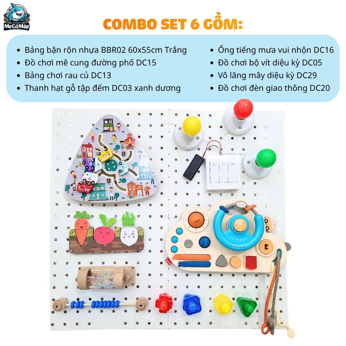 combo-bang-ban-ron-va-do-choi (6) Bảng bận rộn cho bé BBR02 kèm đồ chơi Montessori