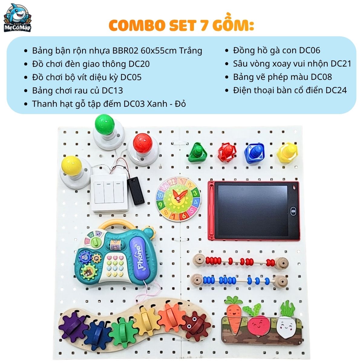 combo-bang-ban-ron-va-do-choi (7) Bảng bận rộn cho bé BBR02 kèm đồ chơi Montessori