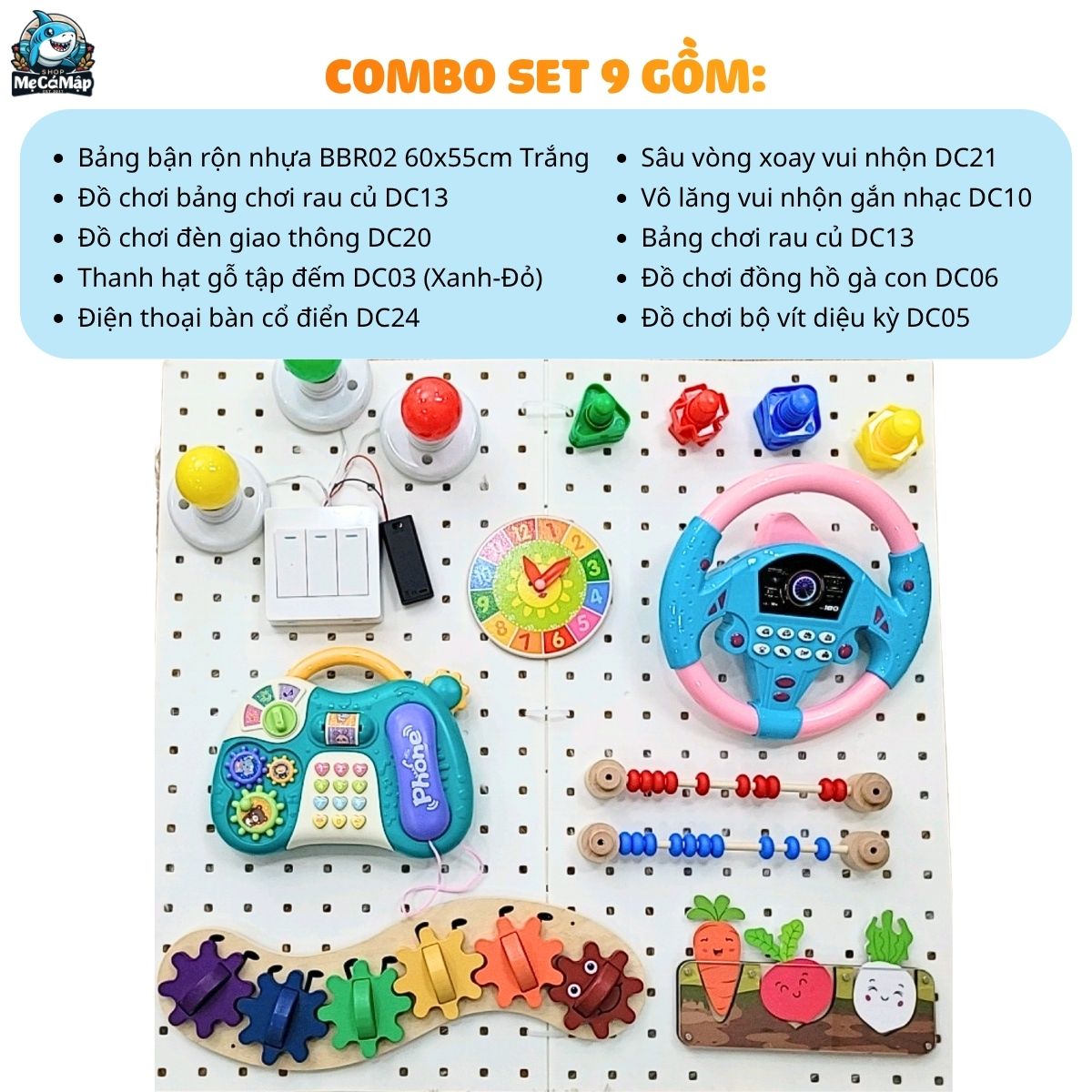 combo-bang-ban-ron-va-do-choi (9) Bảng bận rộn cho bé BBR02 kèm đồ chơi Montessori