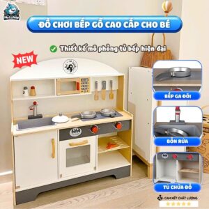 Bộ đồ chơi bếp gỗ DC06 Ghi Trắng