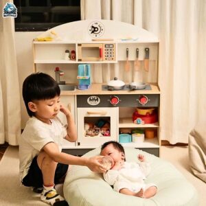 Bộ đồ chơi bếp gỗ DC06 Ghi Trắng