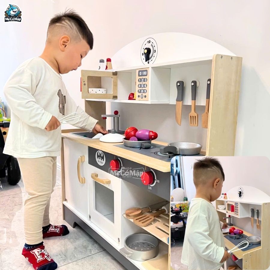Bộ đồ chơi bếp gỗ DC06 Ghi Trắng