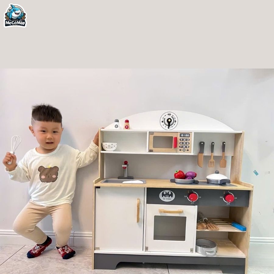 Bộ đồ chơi bếp gỗ DC06 Ghi Trắng