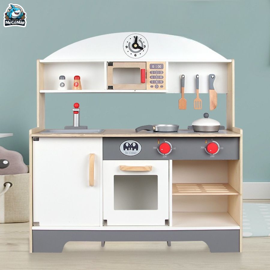 Bộ đồ chơi bếp gỗ DC06 Ghi Trắng