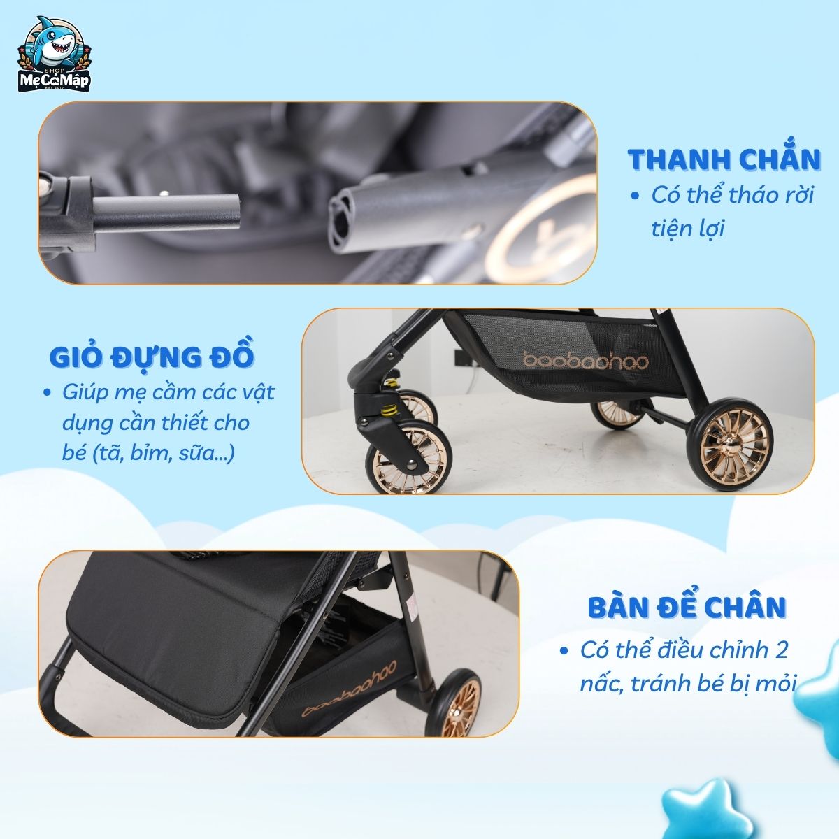 Xe đẩy gấp gọn Baobaohao A2 Plus màu đen