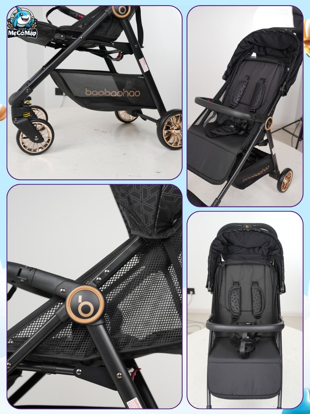 Xe đẩy gấp gọn Baobaohao A2 Plus màu đen