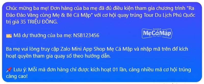 Tin nhắn xác nhận đơn hàng thành công
