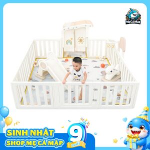 Combo quây nhựa Pakey Babyhome NC02 + Lều + Ngựa bập bênh + Cầu trượt