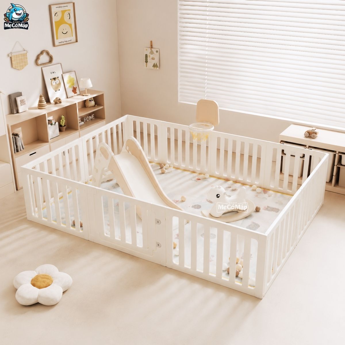 Combo quây nhựa Pakey Babyhome NC02 + Ngựa bập bênh RH01 + Cầu trượt phi hành gia + Lều