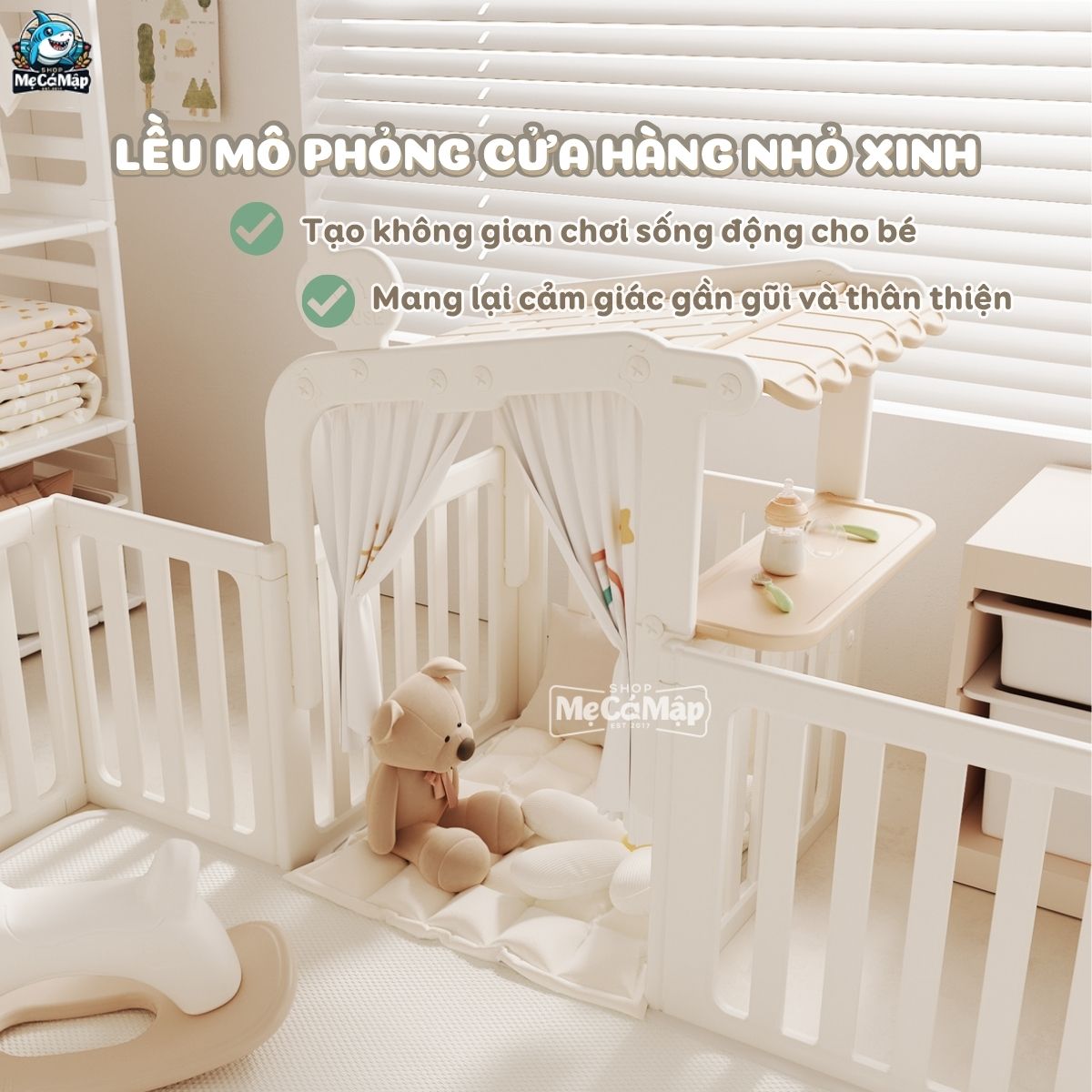 Combo quây nhựa Pakey Babyhome NC02 + Ngựa bập bênh RH01 + Cầu trượt phi hành gia + Lều