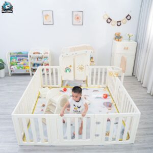 Combo quây nhựa Pakey Babyhome NC02 + Ngựa bập bênh RH01 + Cầu trượt phi hành gia + Lều