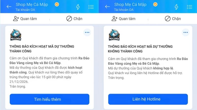 Thông báo kích hoạt thành công sẽ được gửi về zalo của khách hàng