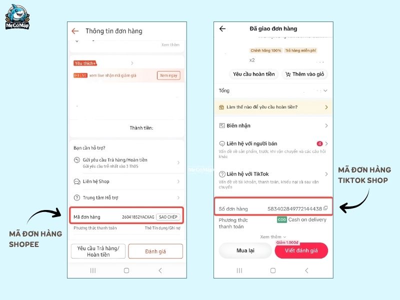 Hướng dẫn lấy mã đơn hàng trên Shopee và Tiktok shop