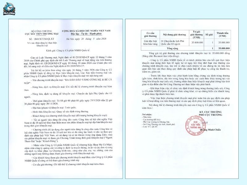 Phê duyệt chính thức cho siêu chương trình "Ra đảo đào vàng cùng Mẹ Bé Cá Mập" được cấp bởi Bộ Công Thương